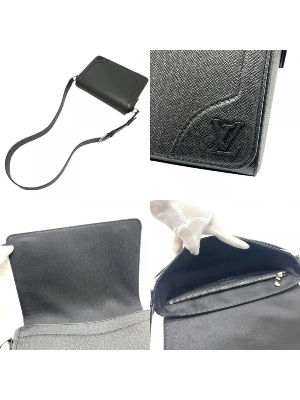Louis Vuitton Shoulder Bag New Flap Messenger M Taiga Leather Noir Black